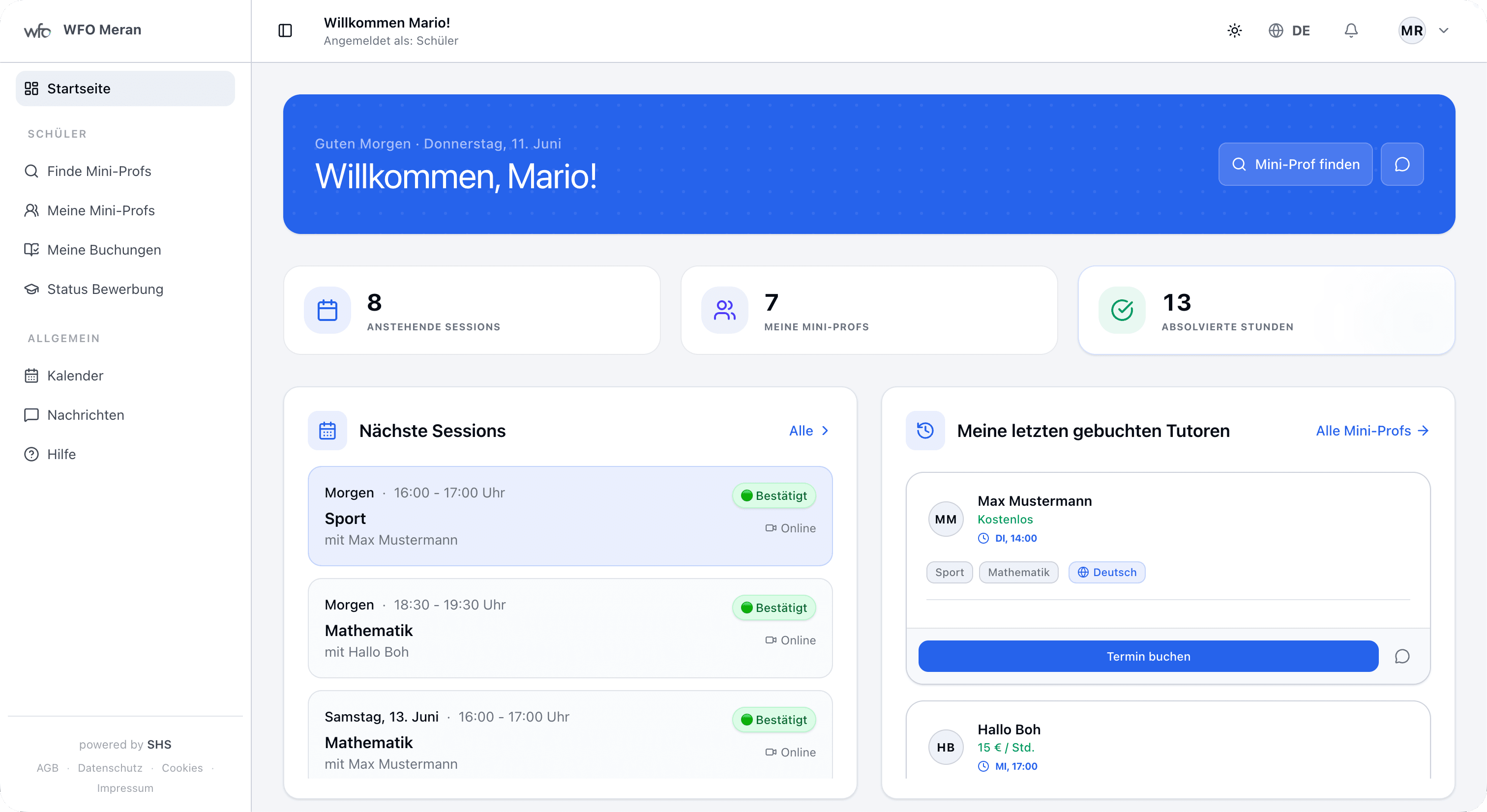 Web-Dashboard Schüler helfen Schüler